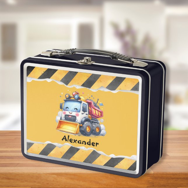 Personalised Name Construction Vehicles Baby Boy Metal Lunch Box (Creator Uploaded)