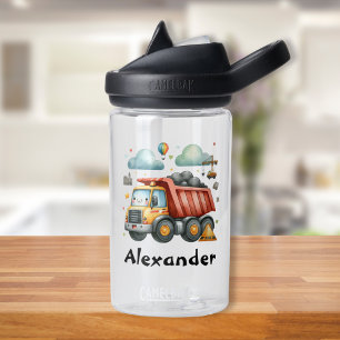 Personalised Name Construction Vehicles Baby Boy Water Bottle