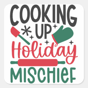Personalised Name Cooking Up Holiday Mischief Square Sticker