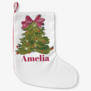 Personalised Name Coquette Christmas Tree Girly Small Christmas Stocking