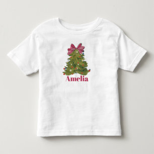 Personalised Name Coquette Christmas Tree Girly Toddler T-Shirt