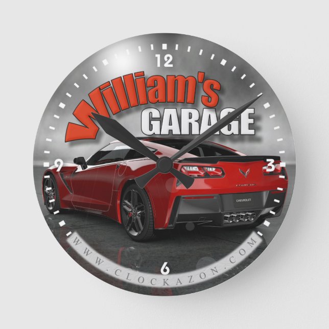 Personalised Name Corvette Garage Clock (Front)