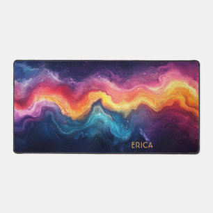 Personalised Name Cosmic Rainbow Galaxy Abstract Desk Mat