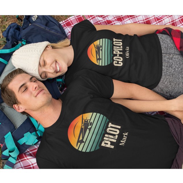 Personalised Name Couple Matching PILOT Sunset T-Shirt (Creator Uploaded)