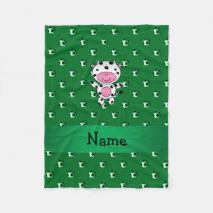 Personalised name cow green soccer balls fleece blanket