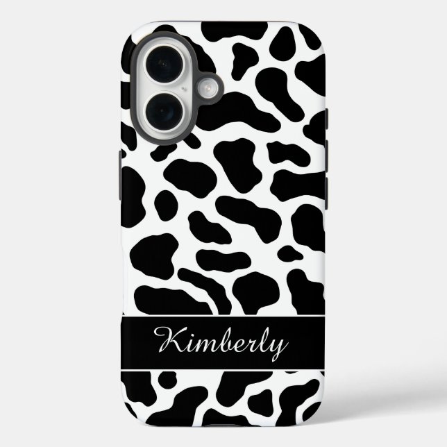 Personalised Name Cow Print Black White Case-Mate iPhone Case (Back)