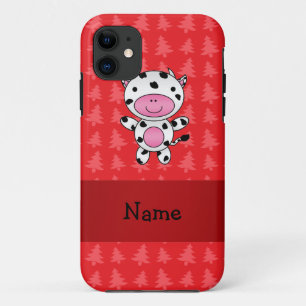 Personalised name cow red christmas trees iPhone 11 case