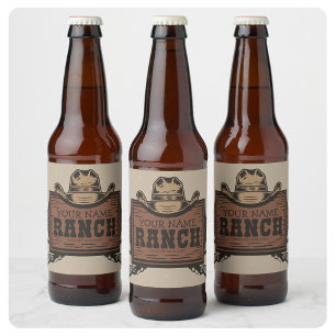 Personalised NAME Cowboy Guns Western Ranch Sign Beer Bottle Label