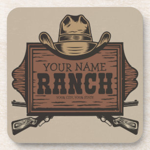 Personalised NAME Cowboy Guns Western Ranch Sign Coaster