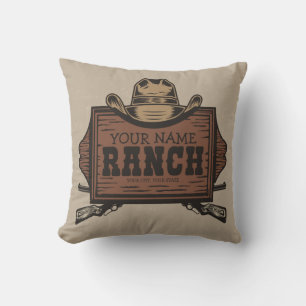 Personalised NAME Cowboy Guns Western Ranch Sign Cushion