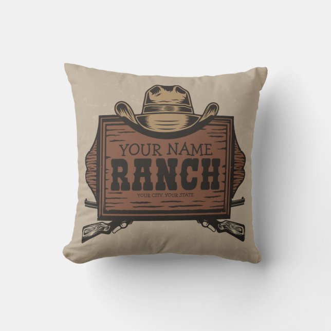 Personalised NAME Cowboy Guns Western Ranch Sign Cushion (Front)