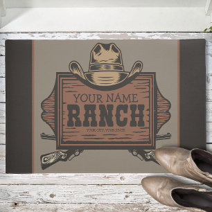 Personalised NAME Cowboy Guns Western Ranch Sign Doormat