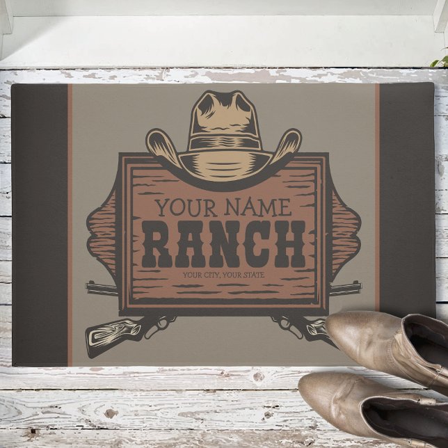 Personalised NAME Cowboy Guns Western Ranch Sign Doormat (Creator Uploaded)