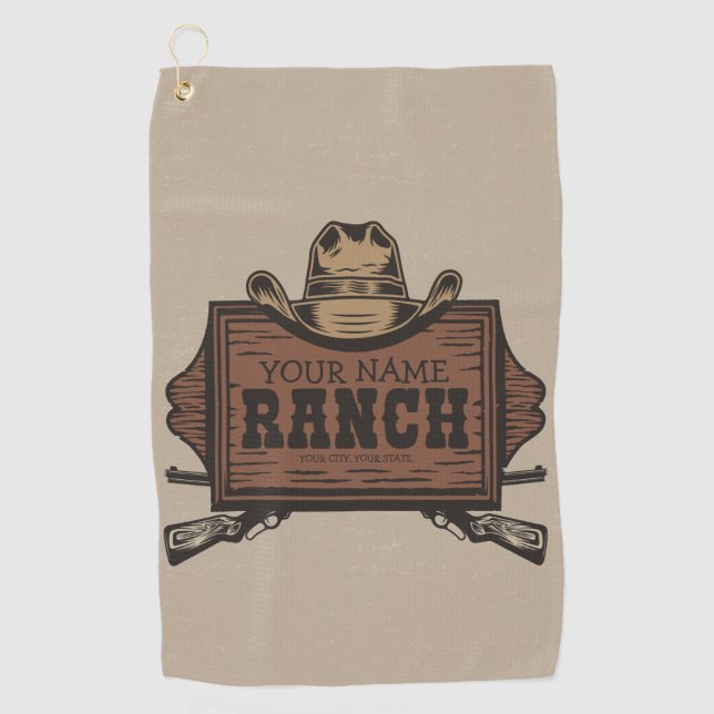 Personalised NAME Cowboy Guns Western Ranch Sign  Golf Towel (Front)