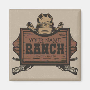 Personalised NAME Cowboy Guns Western Ranch Sign Magnet