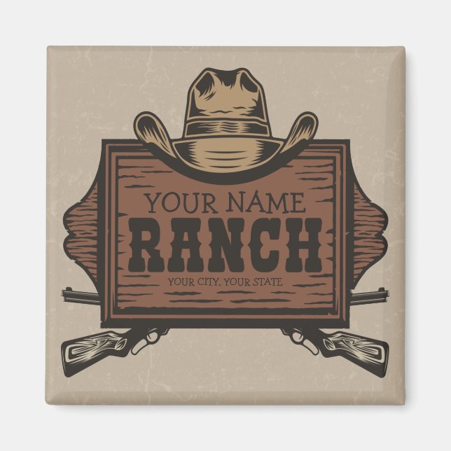 Personalised NAME Cowboy Guns Western Ranch Sign Magnet (Front)