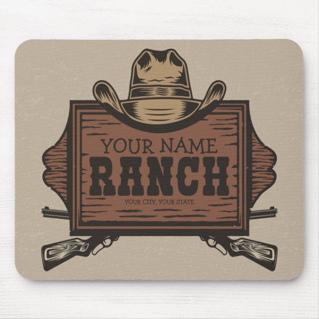 Personalised NAME Cowboy Guns Western Ranch Sign  Mouse Pad (Front)
