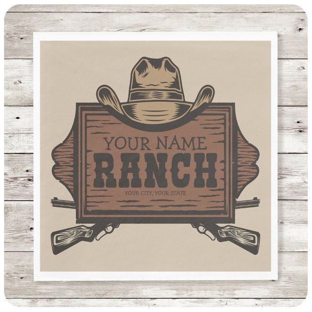 Personalised NAME Cowboy Guns Western Ranch Sign Napkin (Creator Uploaded)