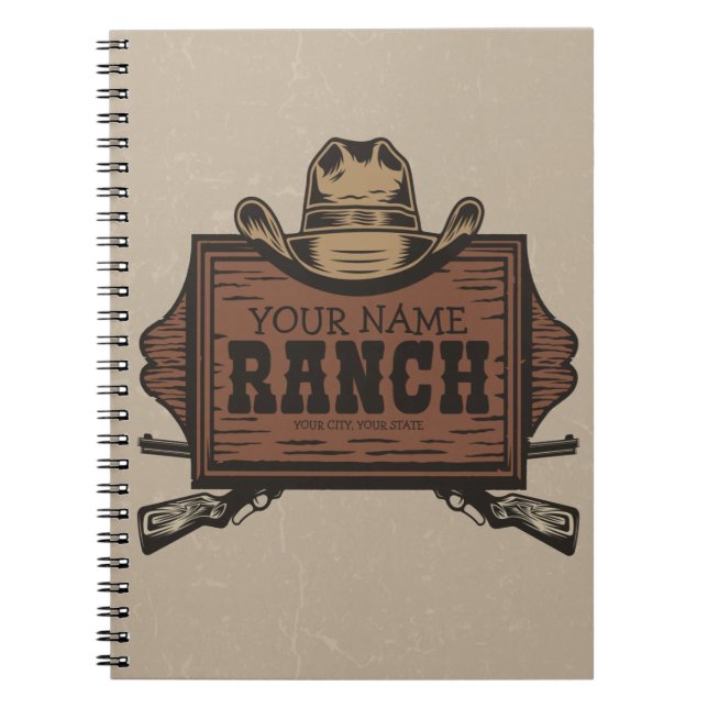 Personalised NAME Cowboy Guns Western Ranch Sign  Notebook (Front)