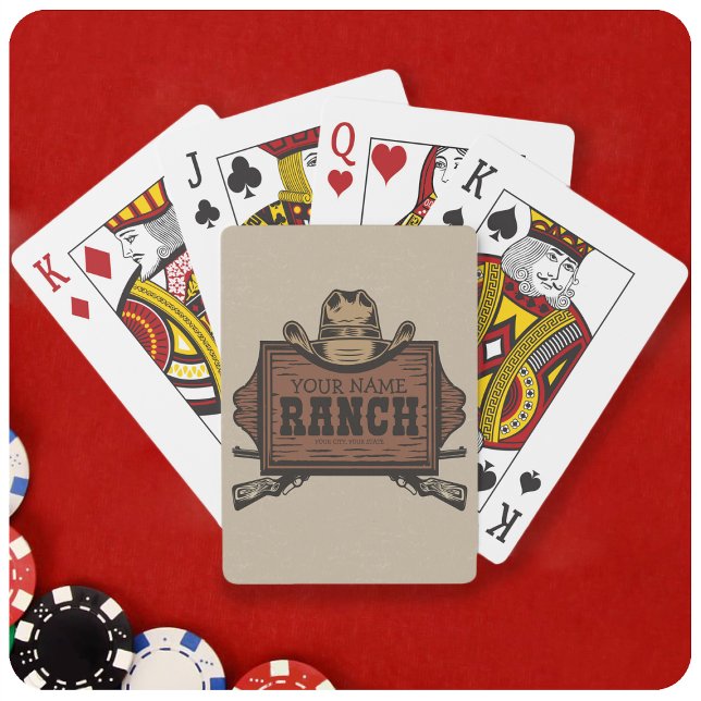Personalised NAME Cowboy Guns Western Ranch Sign Playing Cards (Creator Uploaded)