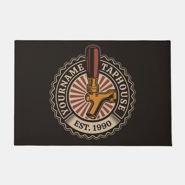 Personalised NAME Craft Beer Taphouse Brewery Bar  Doormat (Front)
