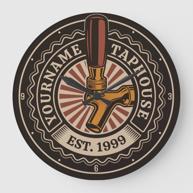 Personalised NAME Craft Beer Taphouse Brewery Bar  Large Clock (Front)