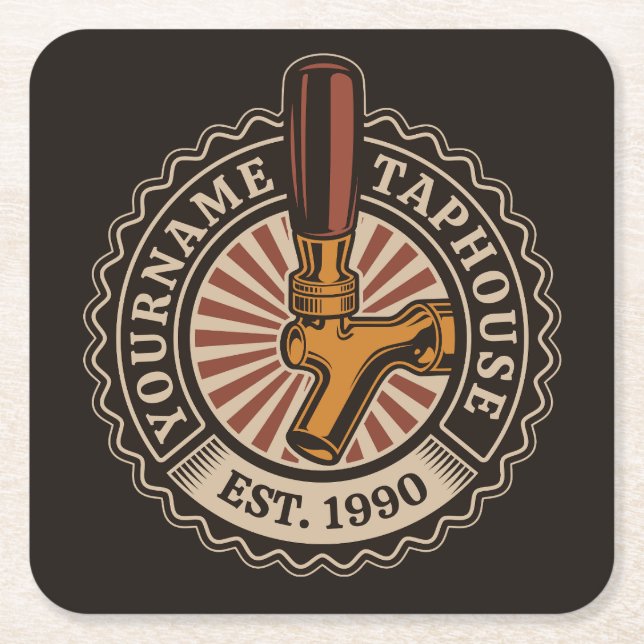 Personalised NAME Craft Beer Taphouse Brewery Bar  Square Paper Coaster (Front)