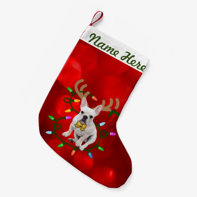 Personalised Name Creamie Frenchie Christmas Small Christmas Stocking (Front (Hanging))