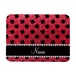 Personalised name crimson red glitter shamrocks magnet