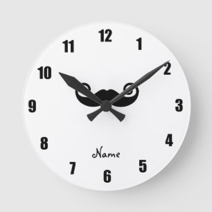 Personalised name Curly moustache Round Clock