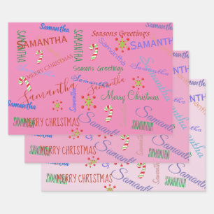 Personalised Name Custom Holiday Christmas Blues Wrapping Paper Sheet