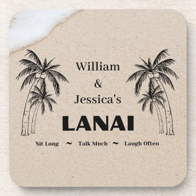 Personalised Name Custom Lanai Tropical Palm Trees Coaster (Front)