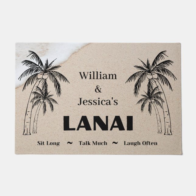 Personalised Name Custom Lanai Tropical Palm Trees Doormat (Front)