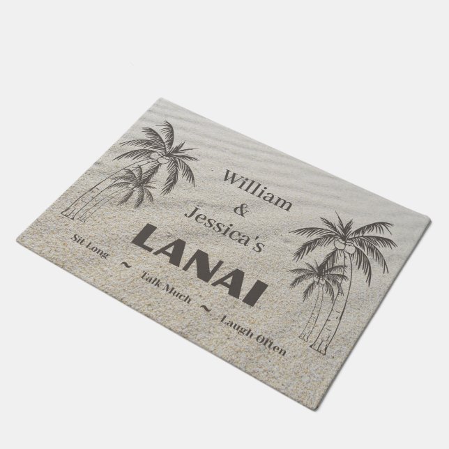 Personalised Name Custom Lanai Tropical Palm Trees Doormat (Angled)