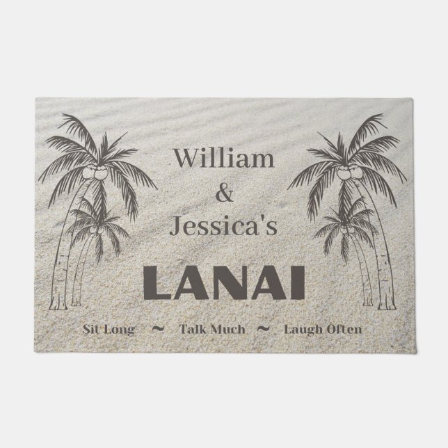Personalised Name Custom Lanai Tropical Palm Trees Doormat (Front)