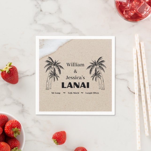 Personalised Name Custom Lanai Tropical Palm Trees Napkin (Insitu)