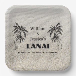 Personalised Name Custom Lanai Tropical Palm Trees Paper Plate