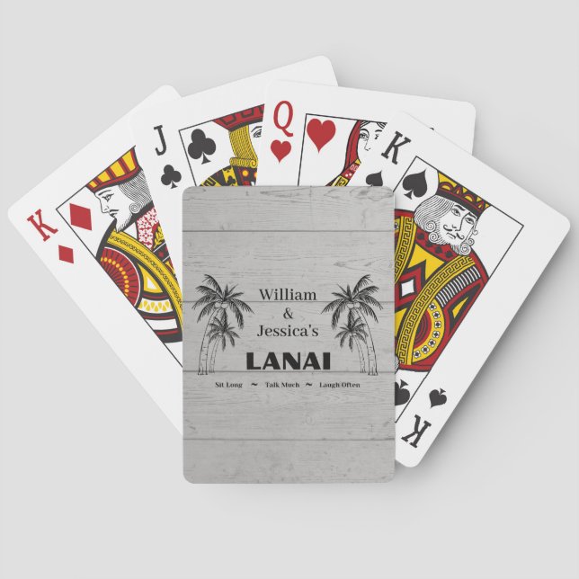 Personalised Name Custom Lanai Tropical Palm Trees Playing Cards (Back)