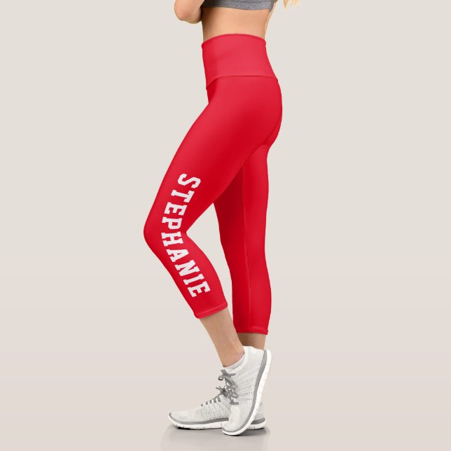 Personalised Name Custom Red Capri Leggings (Left)
