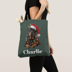 Personalised Name Custom Rottweiler Dog Christmas Tote Bag