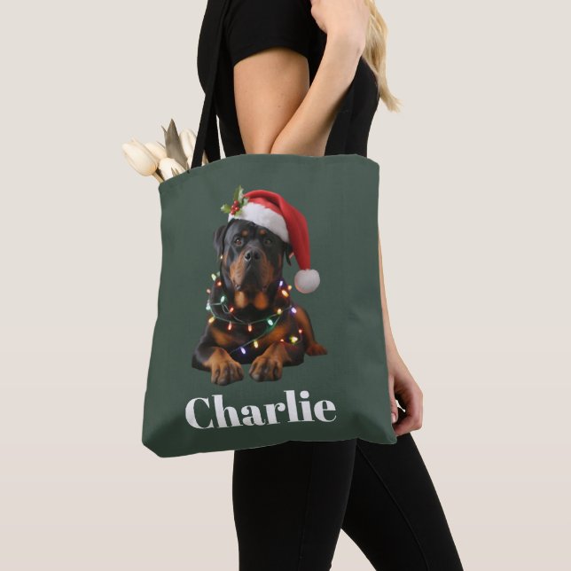 Personalised Name Custom Rottweiler Dog Christmas  Tote Bag (Close Up)