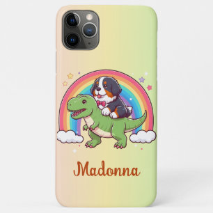 Personalised Name Cute Bernese Dog Riding T-Rex iPhone 11 Pro Max Case