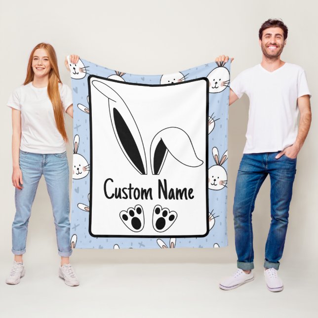 Personalised Name Cute Bunny Easter Fleece Blanket (In Situ)