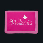 Personalised name cute butterfly girly pink kids tri-fold wallet<br><div class="desc">Personalised name pink cute butterfly girly kids wallet. Cute Birthday or Christmas gift idea for little girls. Personalizable with name or monogram letter of your child. Make one for your grandchild,  daughter,  granddaughter etc. Colourful girly pink design with swirly typography.</div>