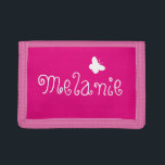 Personalised name cute butterfly girly pink kids tri-fold wallet<br><div class="desc">Personalised name pink cute butterfly girly kids wallet. Cute Birthday or Christmas gift idea for little girls. Personalizable with name or monogram letter of your child. Make one for your grandchild,  daughter,  granddaughter etc. Colourful girly pink design with swirly typography.</div>