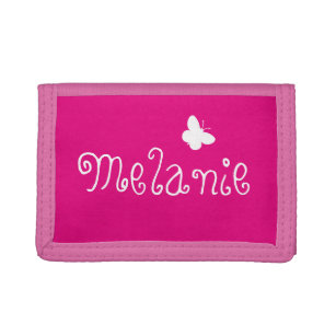 Personalised name cute butterfly girly pink kids tri-fold wallet