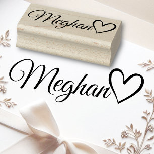 Personalised Name Cute Calligraphy Heart Text Rubber Stamp