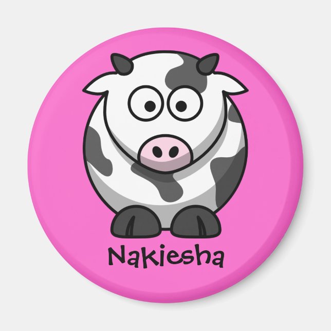 Personalised Name - Cute Cartoon Cow Magnet (Front)