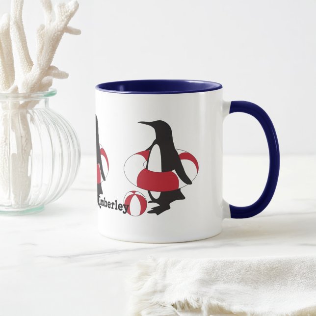Personalised Name Cute Cartoon Swimming Penguin Mug (Creator Uploaded)