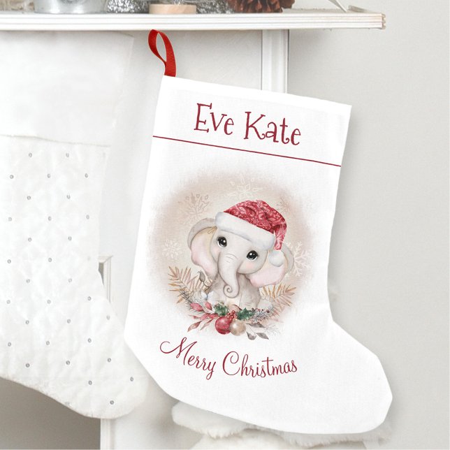 Personalised Name Cute Elephant Girl Red White Small Christmas Stocking (Personalized Name Cute Elephant Girl Red White Small Christmas Stocking)